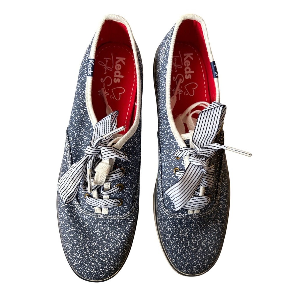 Keds Taylor Swift Eras Rare‎ Champion Navy Blue Polka Dot Ribbon Lace Sneakers 7